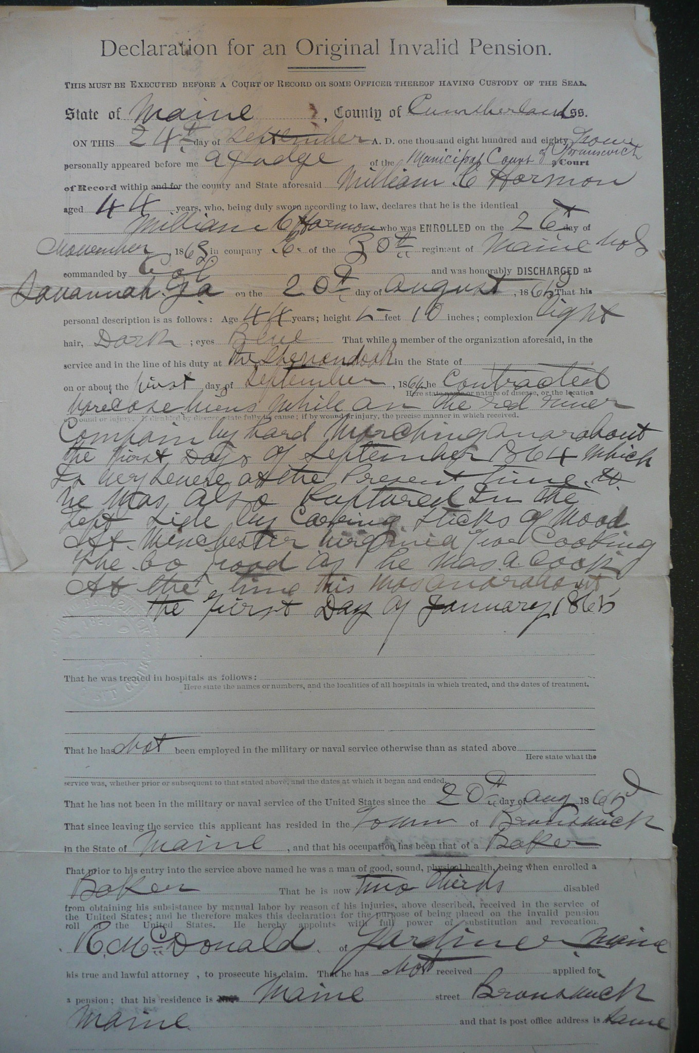 Soldier's Pension Declaration